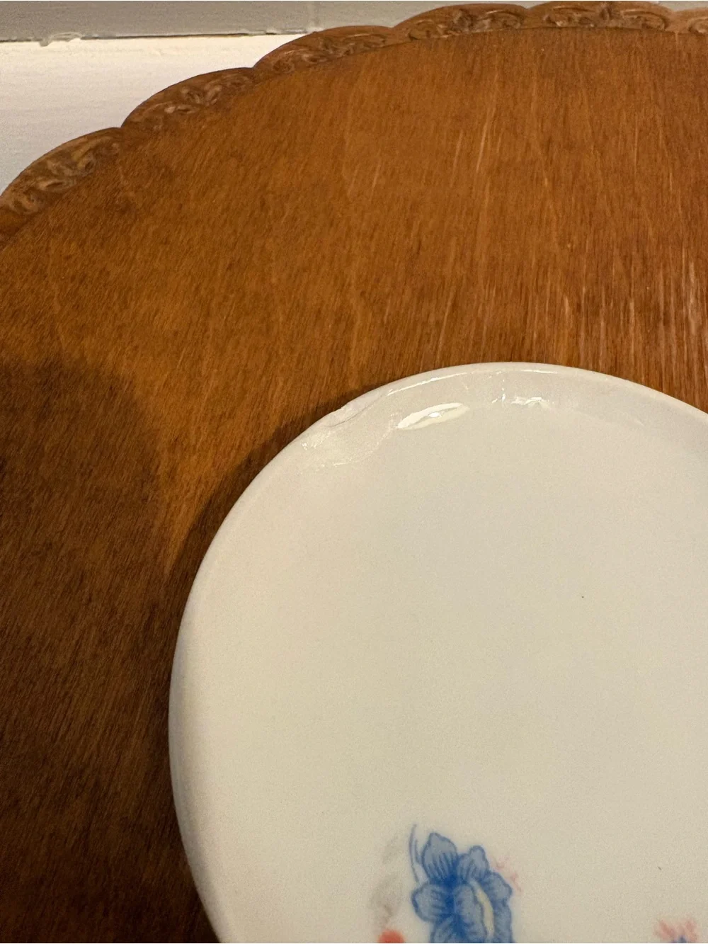 Butter Pat White with Blue Floral Accent